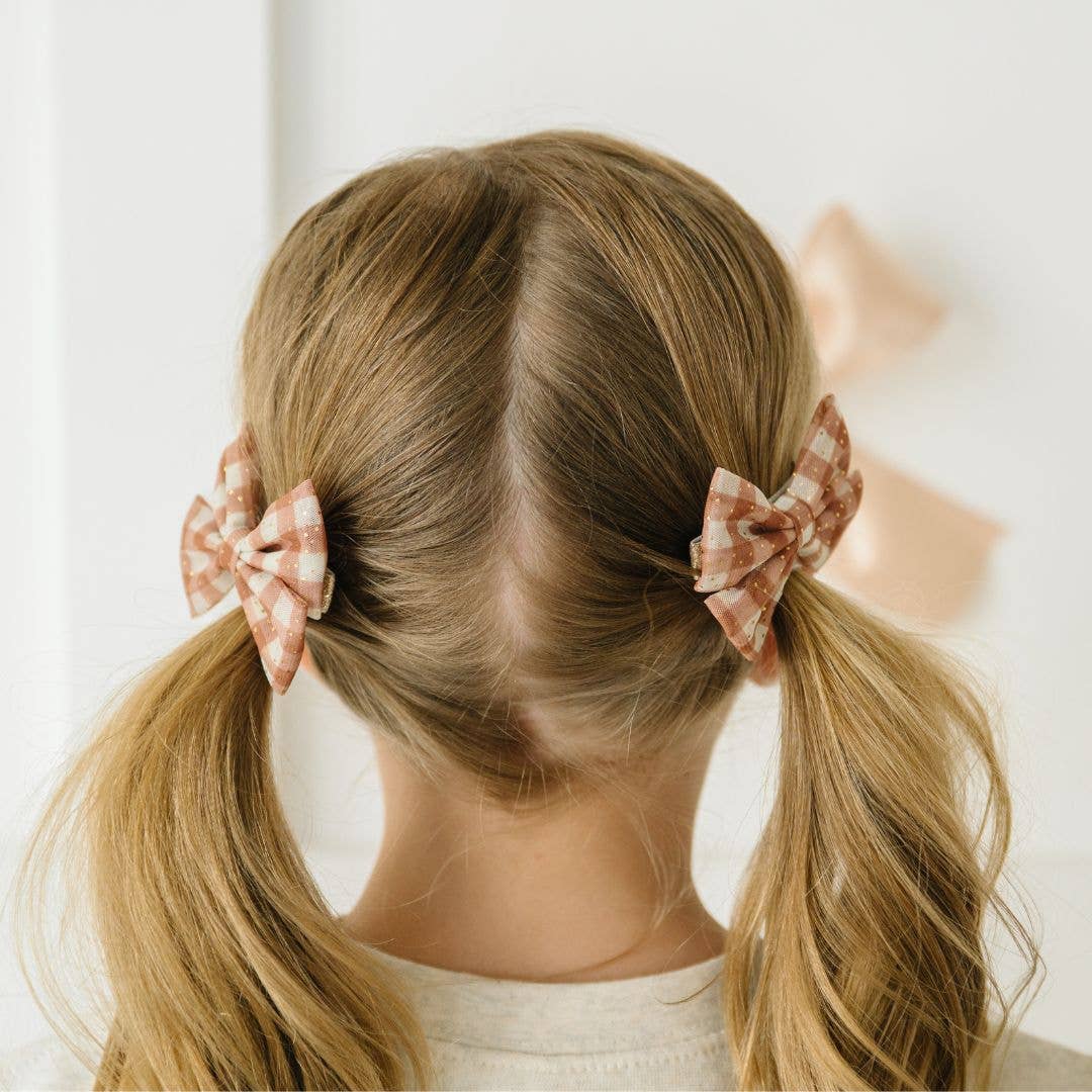 Gingham Printed Tulle Bow Clip Set - Hair Bows - Accessories