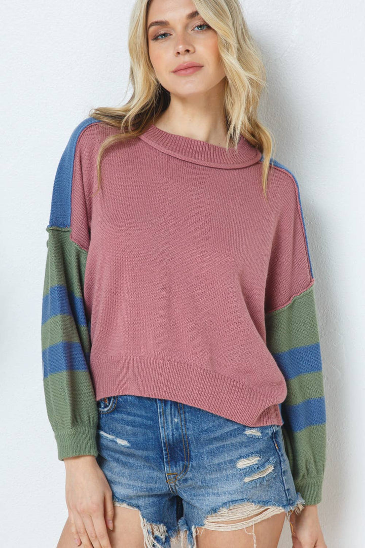 Crew Neck Color Block Sweater
