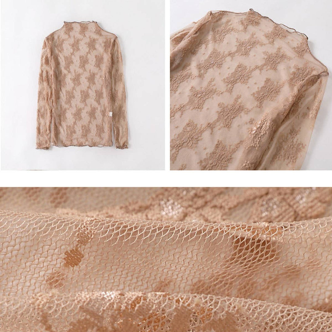 Sexy Mesh Blouse - Long Sleeve Lace Top for Women_CWTBLL3619: Black