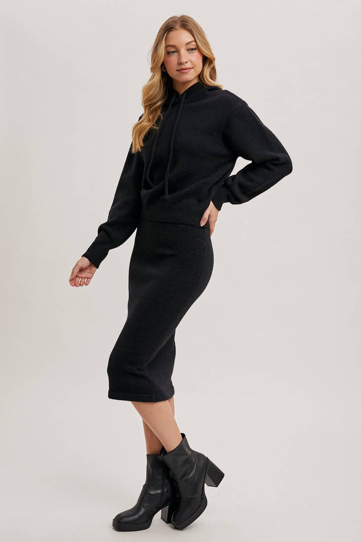 KNIT HOODIE TOP AND PENCIL SKIRT SETS