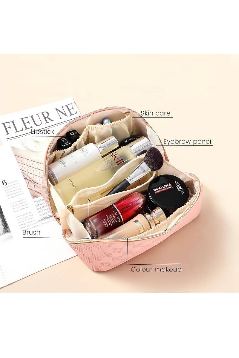 VEGAN LEATHER MAKEUP BAG SOLID BAG: BROWN-172928 / OS