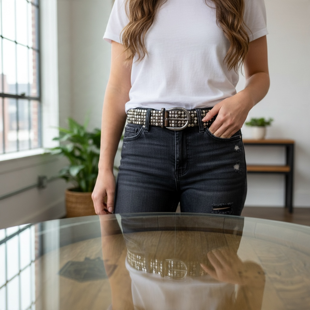 Italian Leather Belt with Studs