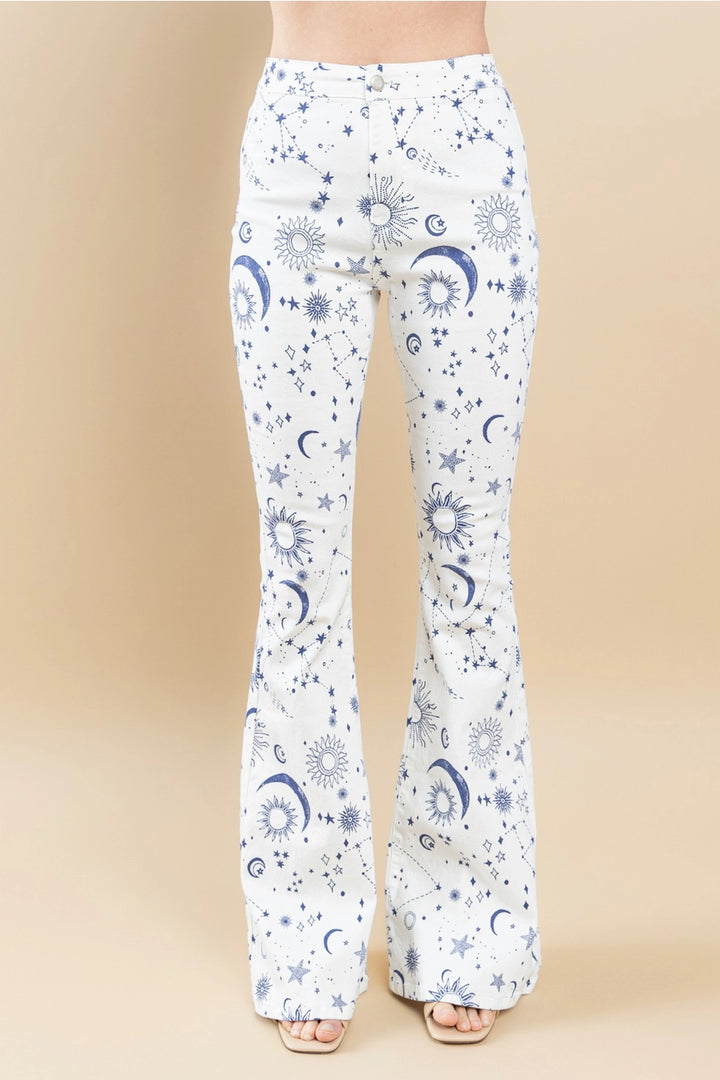 Stars and Sun Printed Bootcut Flare Jeans
