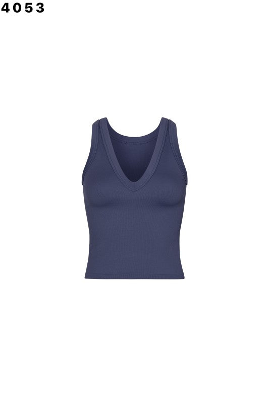Rib V Neck Tank One Size