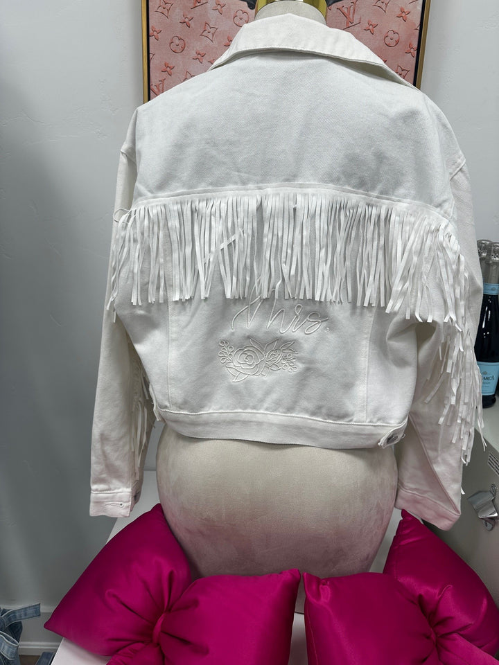 CUSTOM WHITE MRS. BRIDE FRINGE JACKET