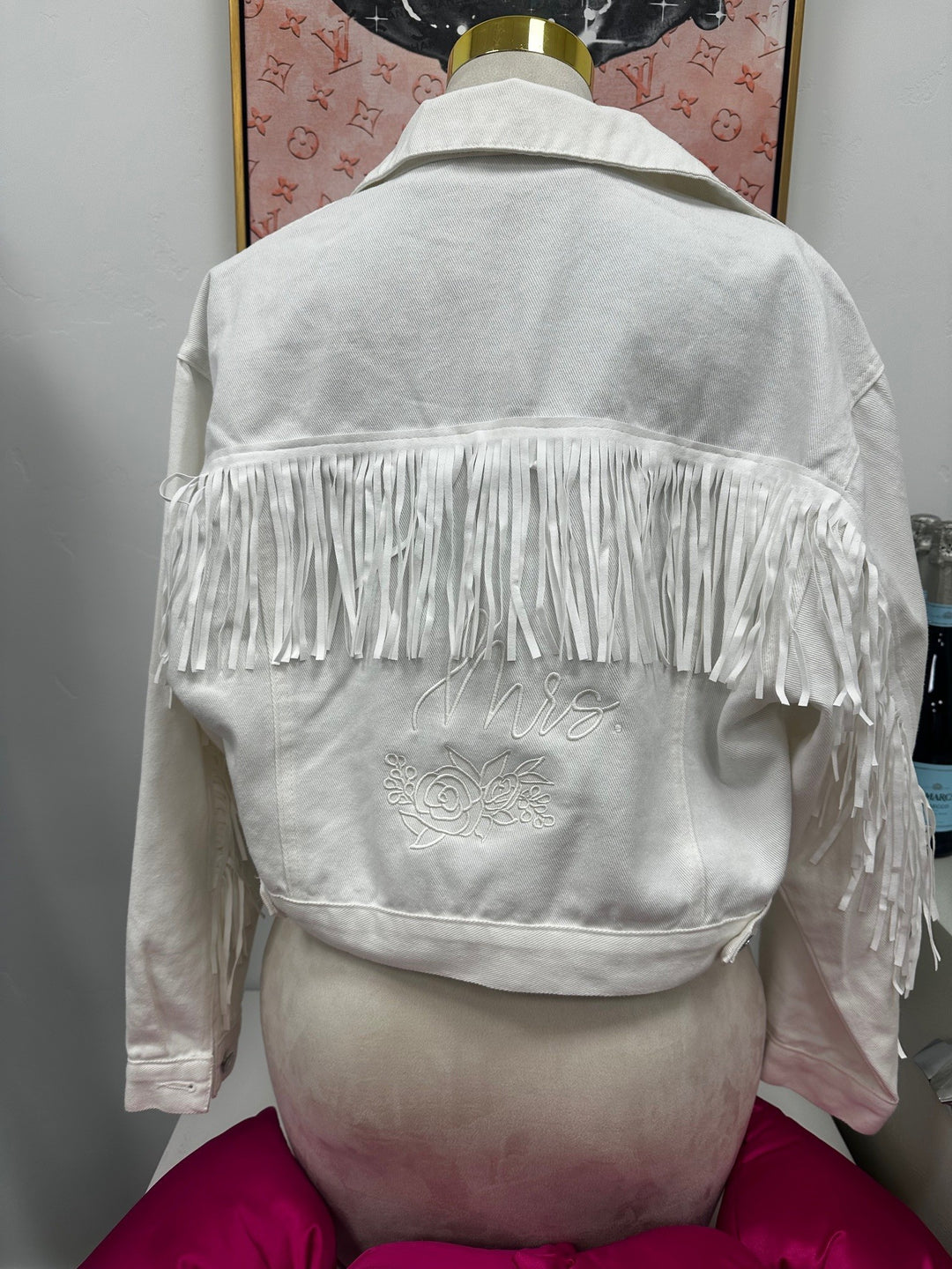 CUSTOM WHITE MRS. BRIDE FRINGE JACKET