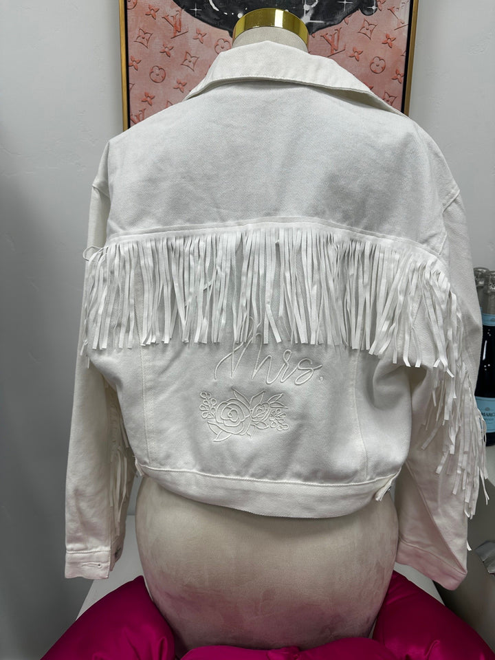 CUSTOM WHITE MRS. BRIDE FRINGE JACKET